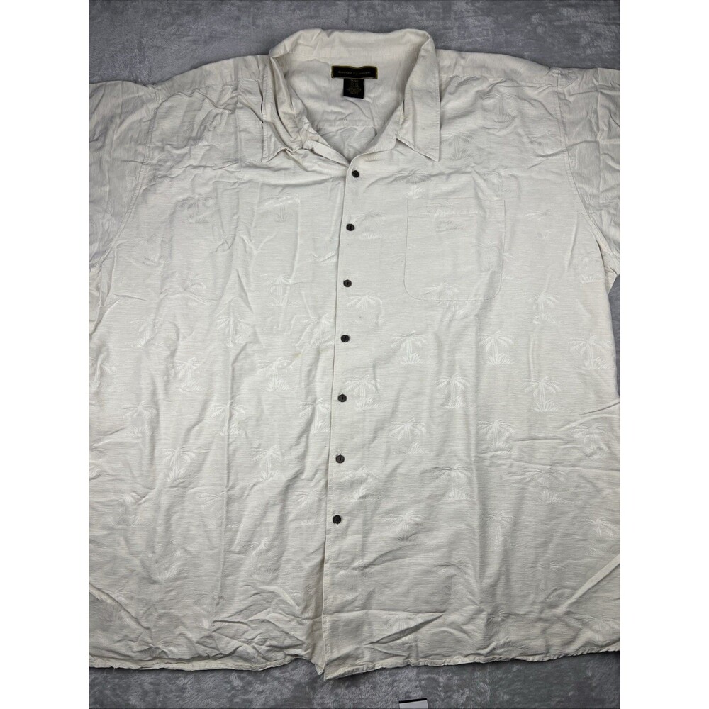George Foreman 5XL/tall  Cream  Short Sleeve Shirt Button Down Palm Trees (11)